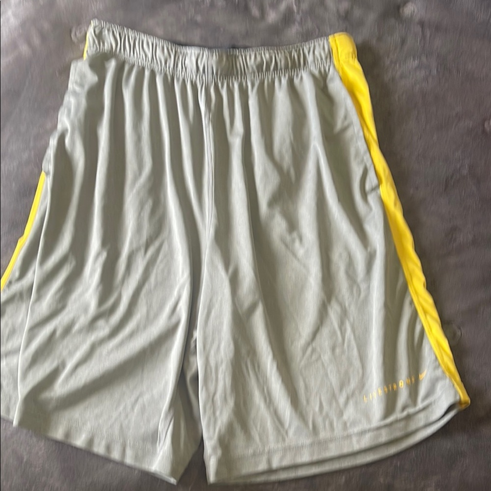 Nike Gray and Yellow Athletic Shorts with Elastic Waistband